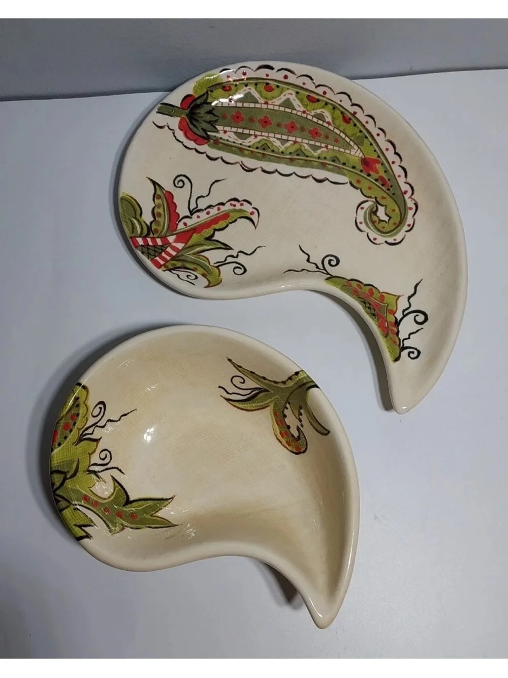 Pier 1 Imports Earthenware Jardine Paisley Shaped Plate/Salsa Dish Hand Painted